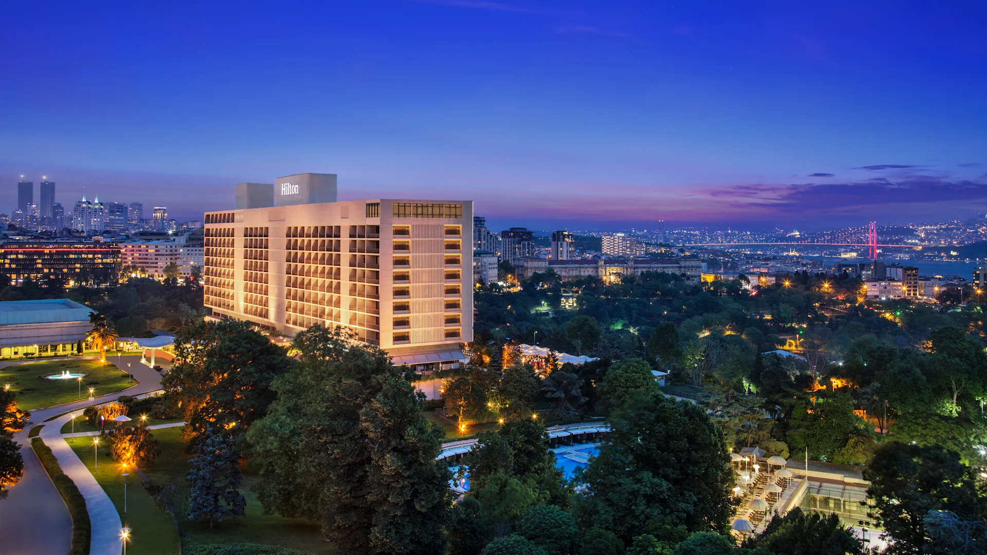 Hilton Istanbul Bosphorus overlooking the city at dusk